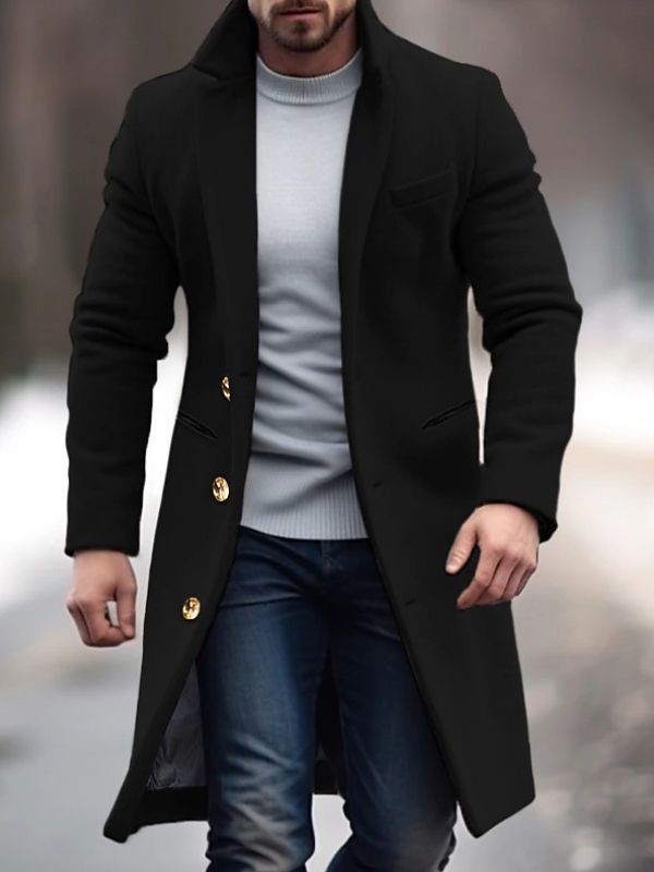 Walter Men's Winter Coat – Long-Line Silhouette, Handy Pockets, Button Front & Tailored Fit