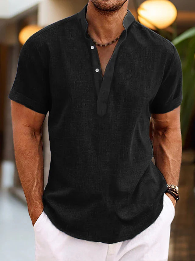 Theodore Men's Linen Shirt – Breathable Summer Shirt with Henley Collar & Short Sleeves