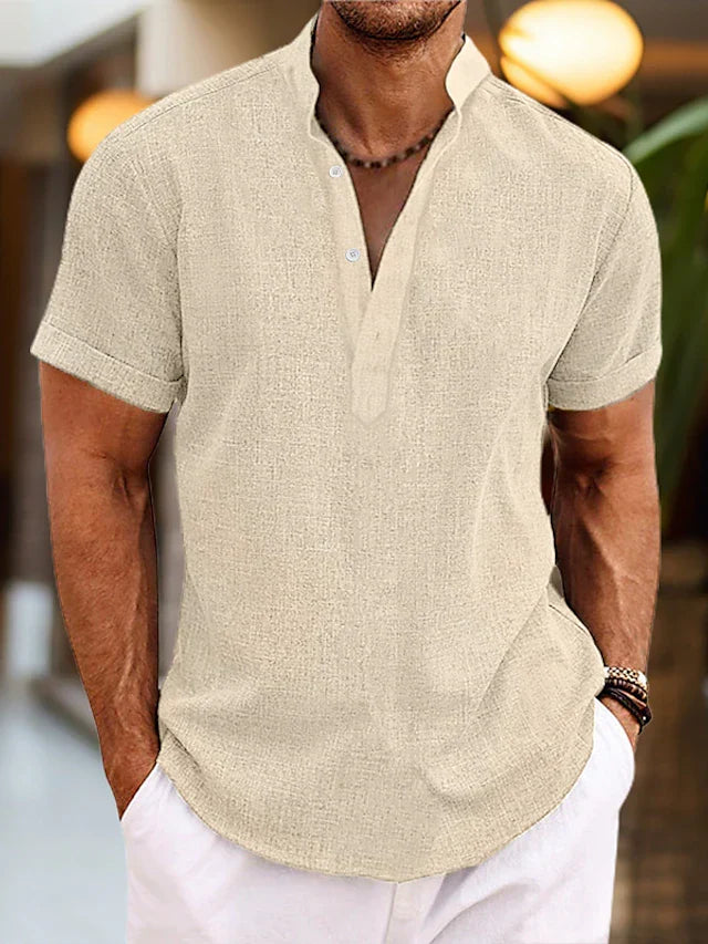 Theodore Men's Linen Shirt – Breathable Summer Shirt with Henley Collar & Short Sleeves