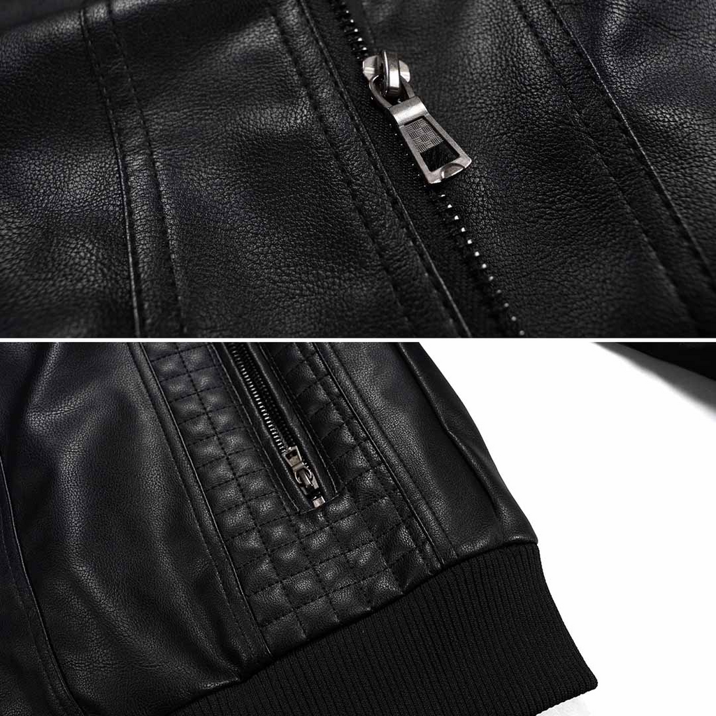 Dorian Men's Leather Jacket – Retro Biker Style with Hood & Zip Closure