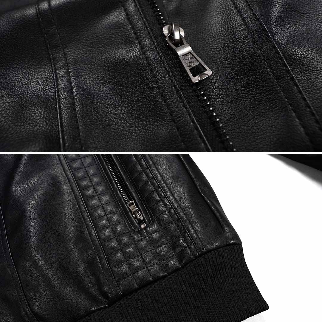 Dorian Men's Leather Jacket – Retro Biker Style with Hood & Zip Closure