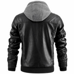 Dorian Men's Leather Jacket – Retro Biker Style with Hood & Zip Closure