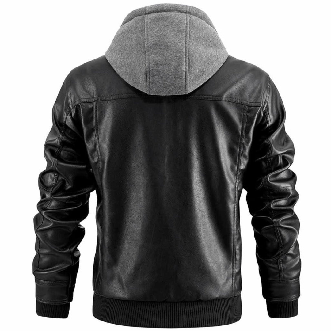 Dorian Men's Leather Jacket – Retro Biker Style with Hood & Zip Closure